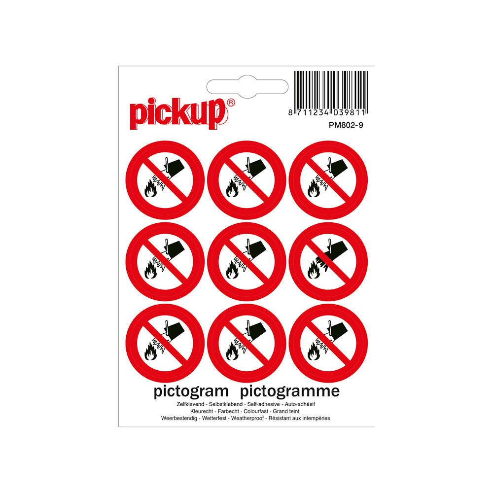 Mini Picto Pictogram 30 mm 9 per vel - Verboden te blussen met water - PM802-9 - EAN 8711234039811 - zelfklevende vinyl sticker