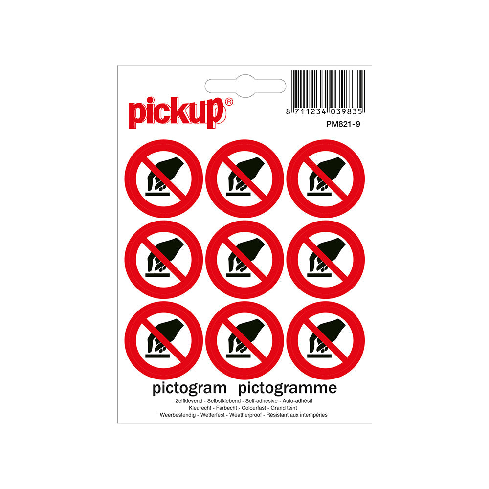 Mini Picto Pictogram 30 mm 9 per vel - Verboden aan te raken - PM821-9 - EAN 8711234039835 - zelfklevende vinyl sticker