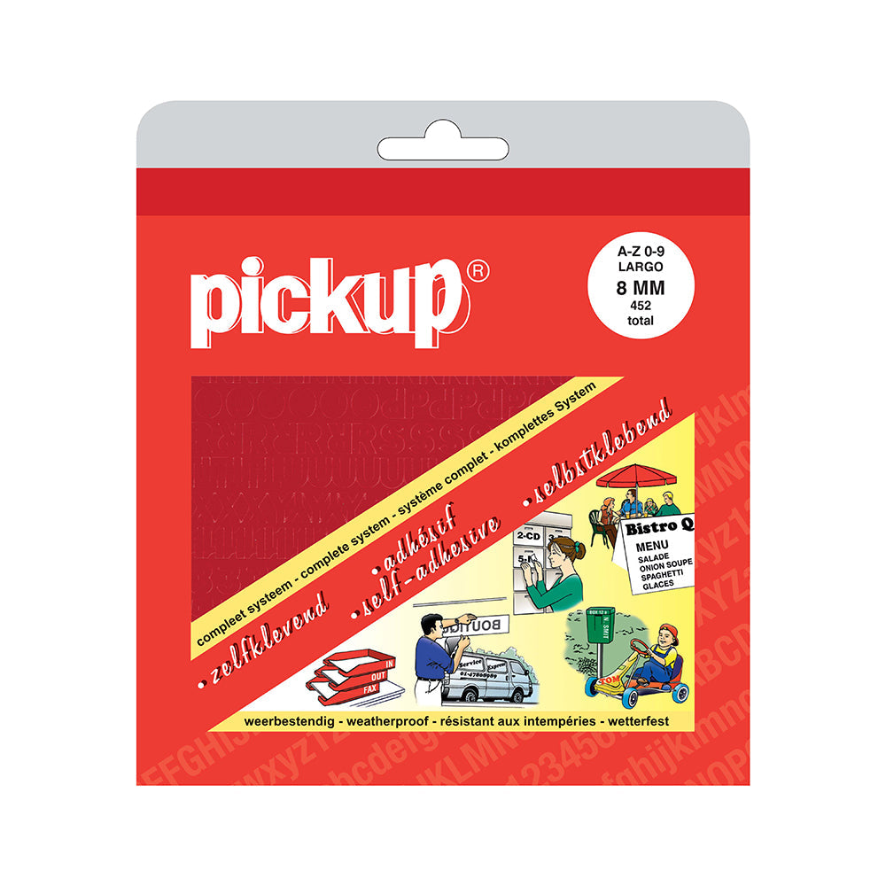 alfabet letters A t/m Z cijfers 0 t/m 9 en diverse leestekens Largo rood - 8 mm - Largo - 01322008 - EAN 8711234000125 - zelfklevend vinyl