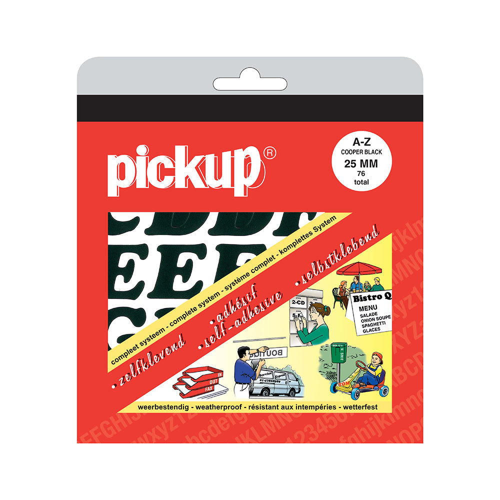 alfabet letters A t/m Z en diverse leestekens CooperBlack zwart - 25 mm - CooperBlack - 12100025 - EAN 8711234082503 - zelfklevend vinyl