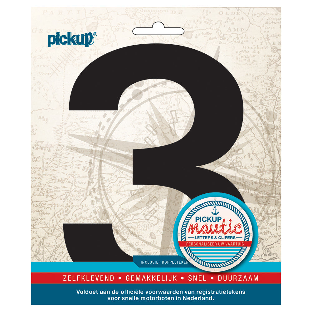 Nautic plakcijfer 150 mm - zwart 3 314021503 - EAN 8711234061225 - zelfklevend vinyl zelfklevend vinyl lettertype geschikt voor nautische toepassingen haven zeilboten motorboten schepen pleziervaart