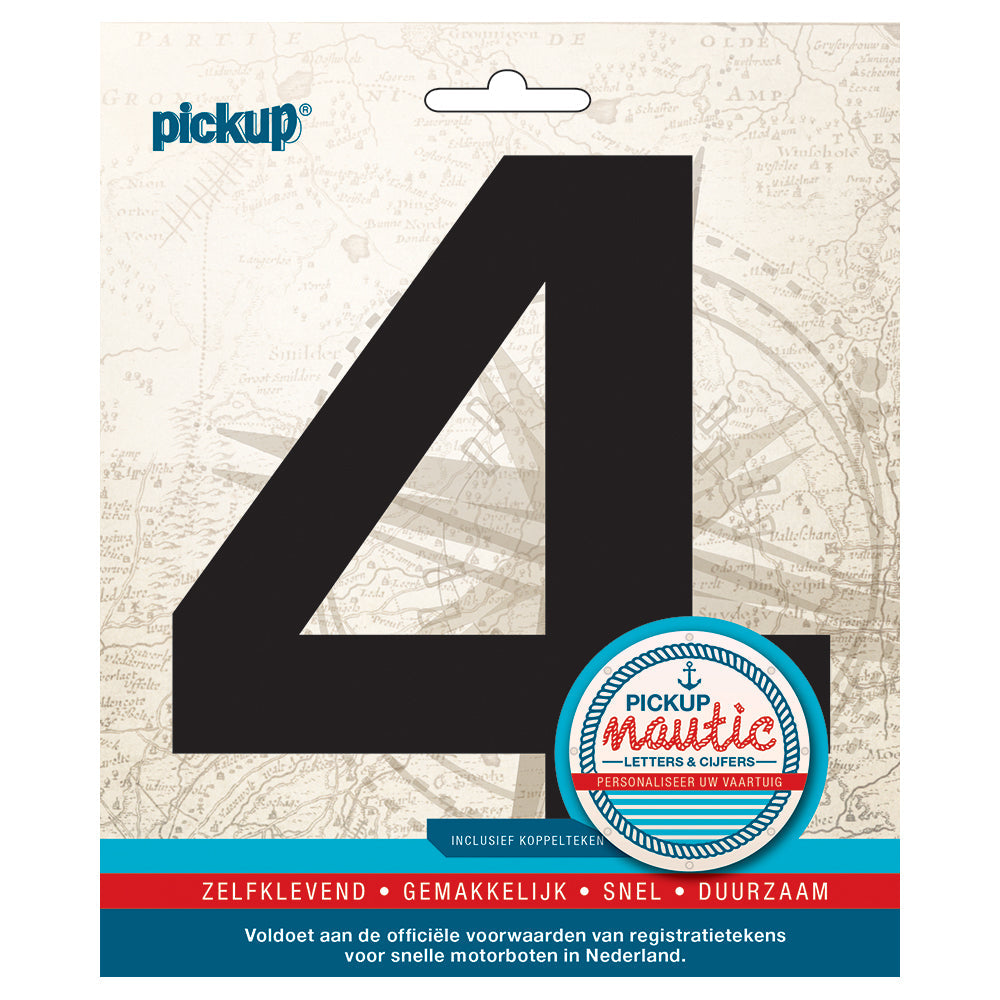 Nautic plakcijfer 150 mm - zwart 4 314021504 - EAN 8711234061232 - zelfklevend vinyl zelfklevend vinyl lettertype geschikt voor nautische toepassingen haven zeilboten motorboten schepen pleziervaart