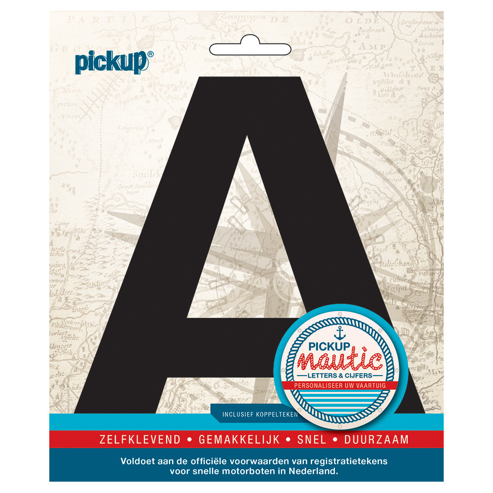 Nautic plakletter 150mm zwart A - zwart A 31402150A - EAN 8711234061294 - zelfklevend vinyl zelfklevend vinyl lettertype geschikt voor nautische toepassingen haven zeilboten motorboten schepen pleziervaart