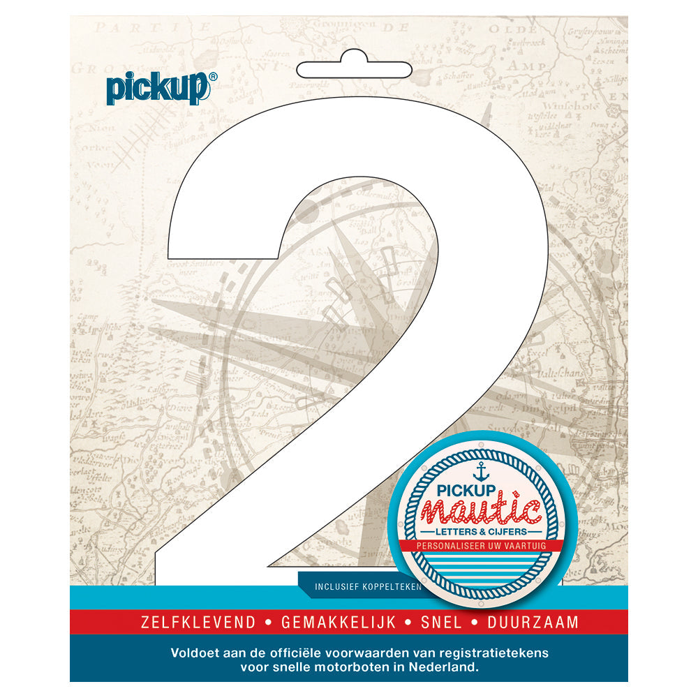 Nautic plakcijfer 150mm wit 2 314121502 EAN 8711234061577 zelfklevend vinyl lettertype geschikt voor nautische toepassingen havens zeilboten motorboten schepen pleziervaart vochtbestendig en weerbestendig