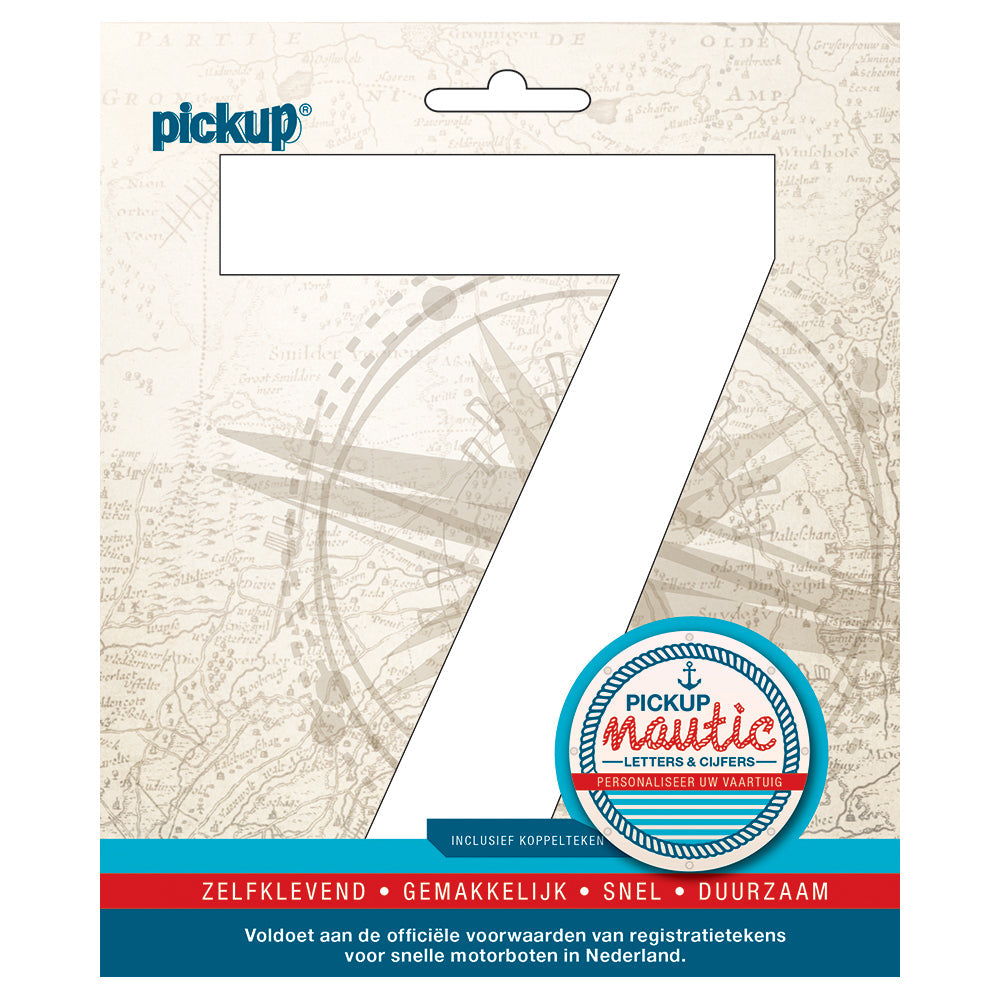Nautic plakcijfer 150mm wit 7 314121507 EAN 8711234061621 zelfklevend vinyl lettertype geschikt voor nautische toepassingen havens zeilboten motorboten schepen pleziervaart vochtbestendig en weerbestendig
