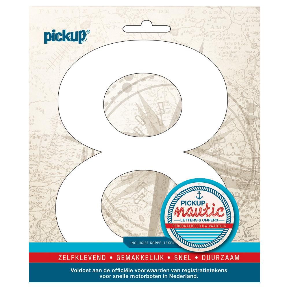 Nautic plakcijfer 150mm wit 8 314121508 EAN 8711234061638 zelfklevend vinyl lettertype geschikt voor nautische toepassingen havens zeilboten motorboten schepen pleziervaart vochtbestendig en weerbestendig