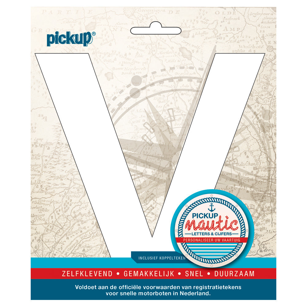 Nautic plakletter 150mm wit V 31412150V EAN 8711234061867 zelfklevend vinyl lettertype geschikt voor nautische toepassingen havens zeilboten motorboten schepen pleziervaart vochtbestendig en weerbestendig