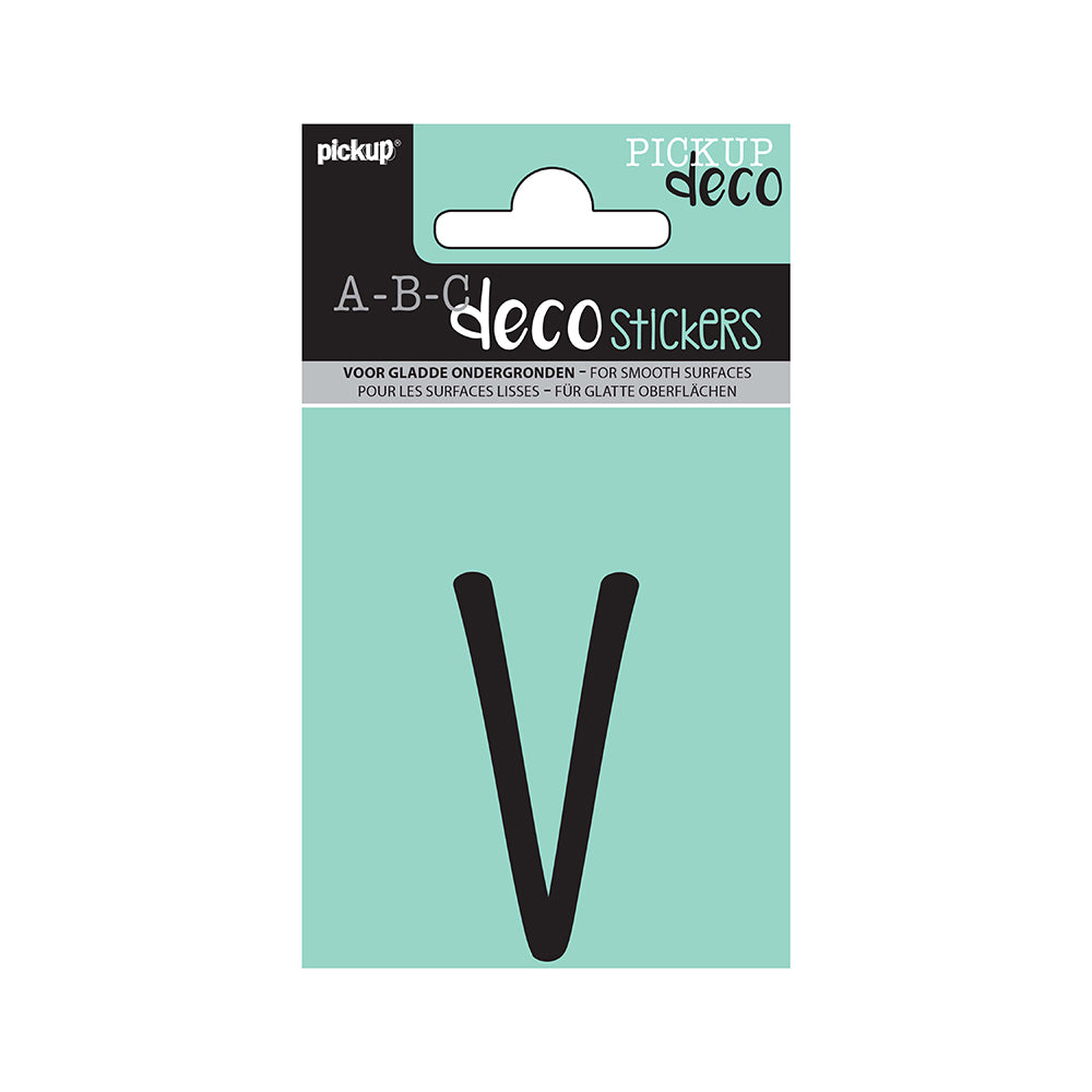 Decoletter Mila 60 mm - zwart v decoratief lettertype voor binnen- en buiten 32303060V - EAN 8711234003034 - zelfklevend vinyl