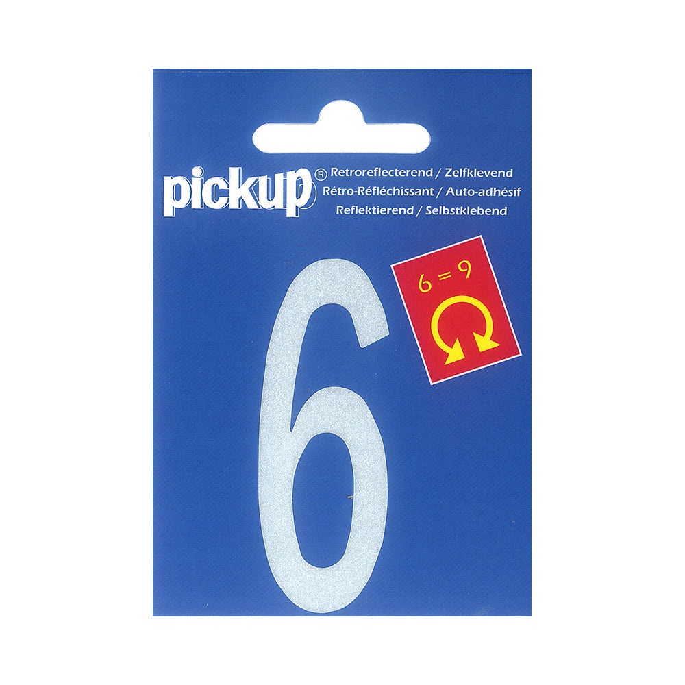 Plakcijfer reflecterend wit - 70 mm 6 9 - 3800100706 - EAN 8711234304162 - zelfklevend vinyl reflecterend