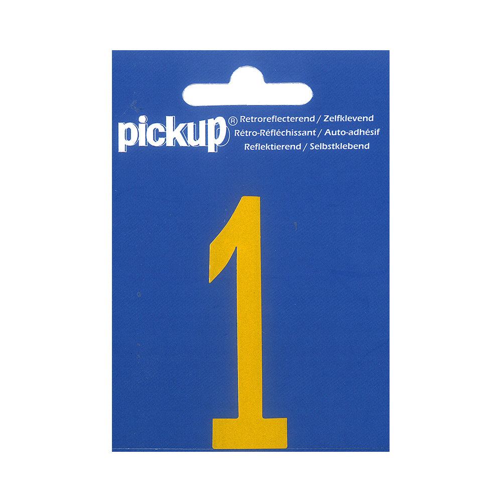 Plakcijfer reflecterend geel - 70 mm 1 - 3800400701 - EAN 8711234304018 - zelfklevend vinyl reflecterend