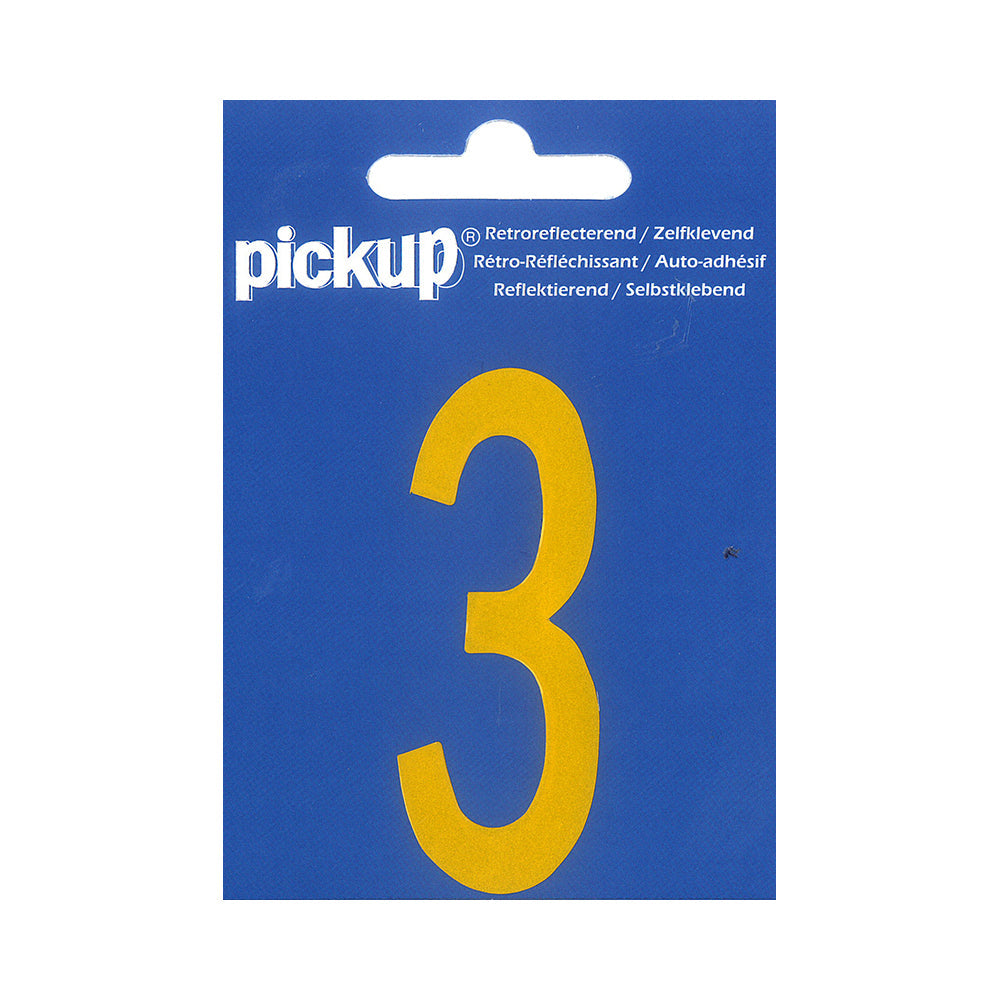 Plakcijfer reflecterend geel - 70 mm 3 - 3800400703 - EAN 8711234304032 - zelfklevend vinyl reflecterend