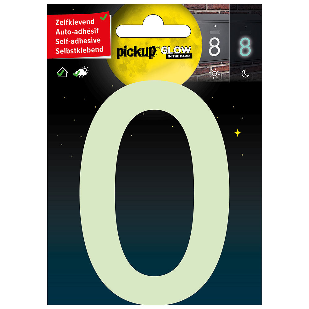 Glow in the dark Huisnummer 0 - 10 cm - 3909910010 - EAN 8711234005120 - zelfklevend vinyl glow in the dark reflecterend fotoluminiscent