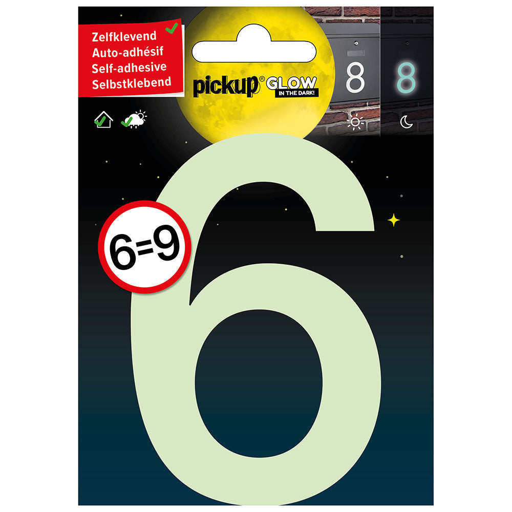 Glow in the dark Huisnummer 6-9 - 10 cm - 3909910016 - EAN 8711234005182 - zelfklevend vinyl glow in the dark reflecterend fotoluminiscent