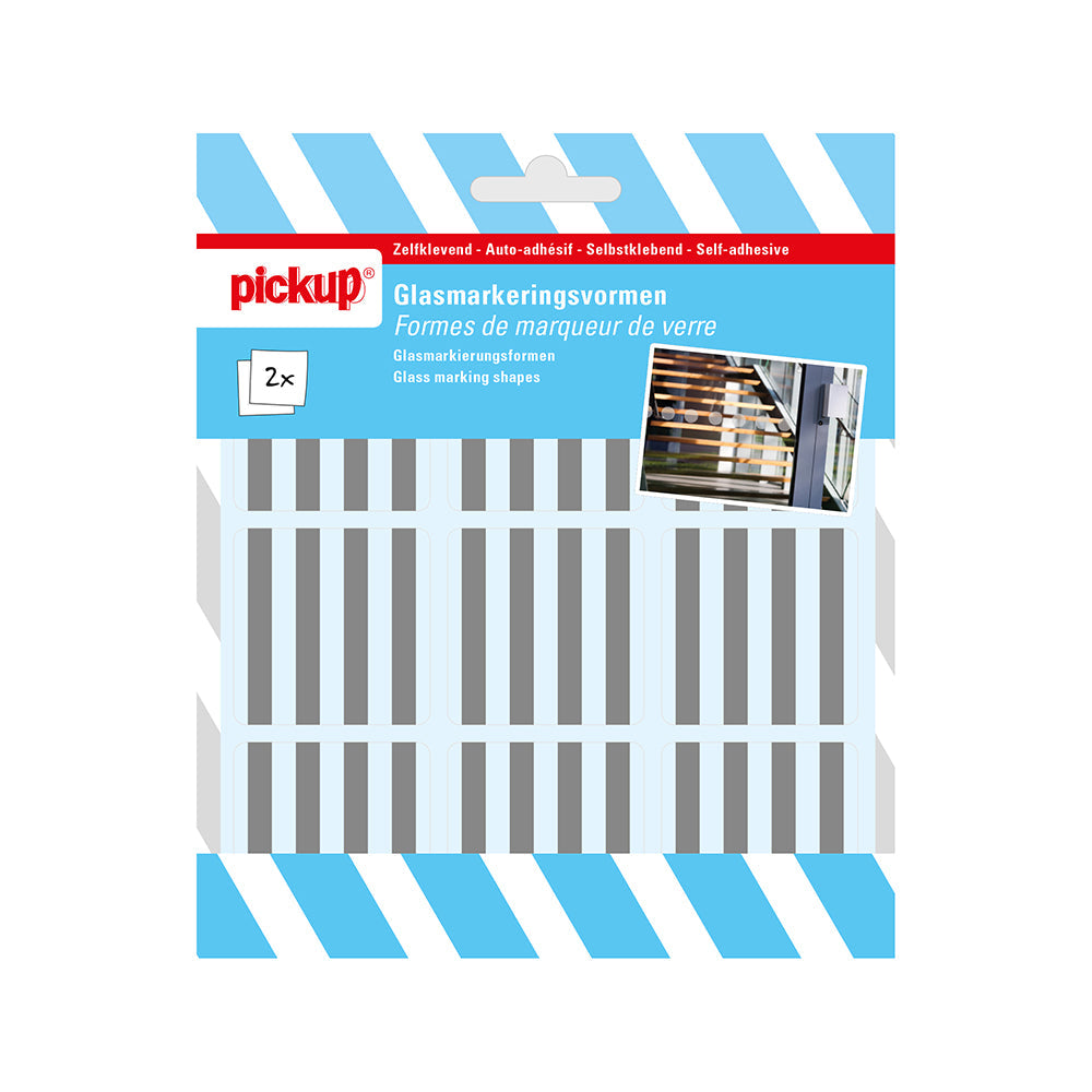 Glasmarkeringsvorm transparant grijs - vierkant met streep 45x45 mm - 2 vellen a 9 stuks - 1272069522 - EAN 8711234001375 - zelfklevend vinyl 