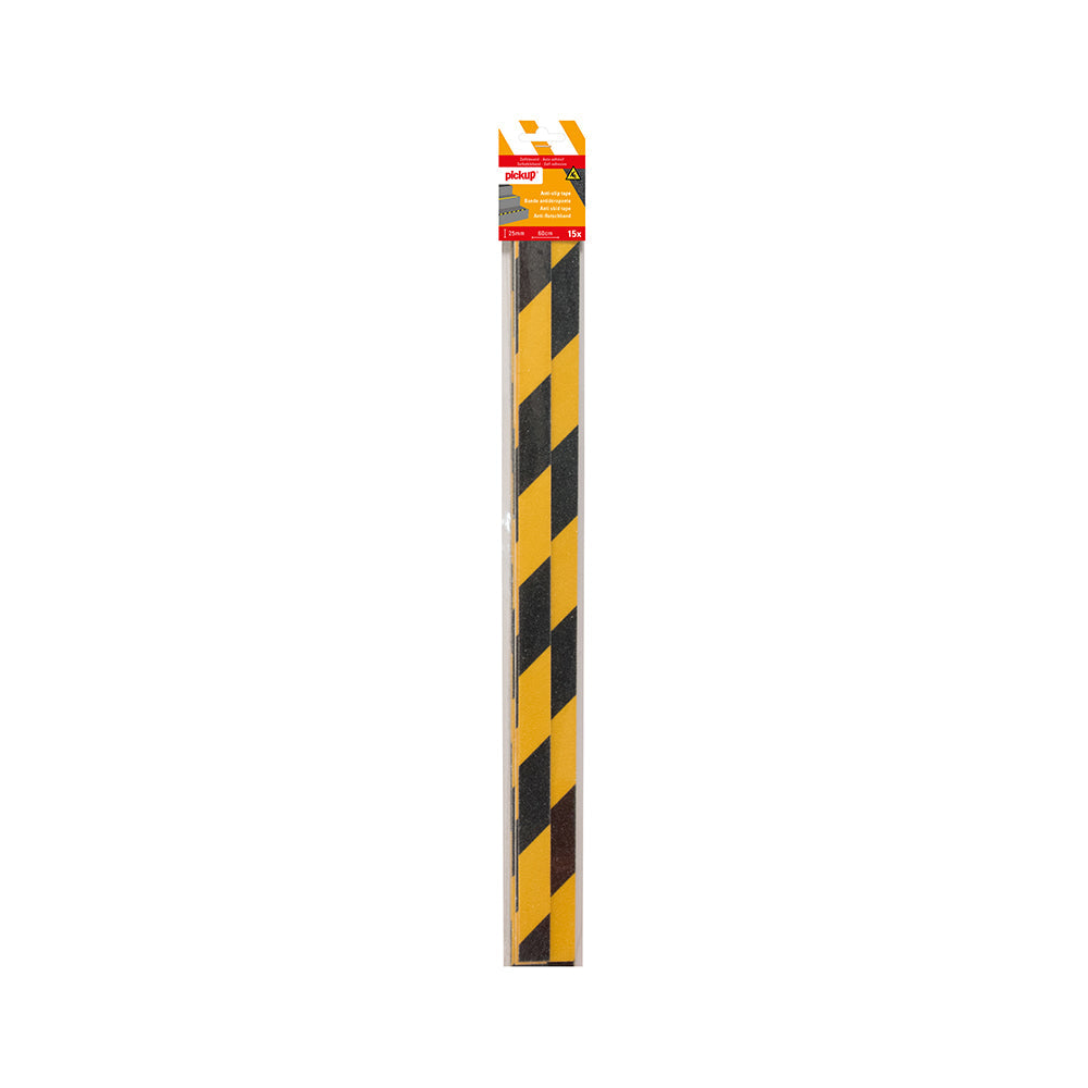 Antislip vloertape veiligheidstape zelfklevend  geel zwart - 15 strips 25x600 mm - 1272070141 - EAN 8711234001481 - 