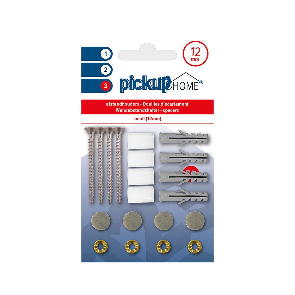 Montageset small 12 mm - tbv 3D Home - 4 stuks schroeven pluggen afstandhouders en afdekkapjes - 200000098 - EAN 8711234016010