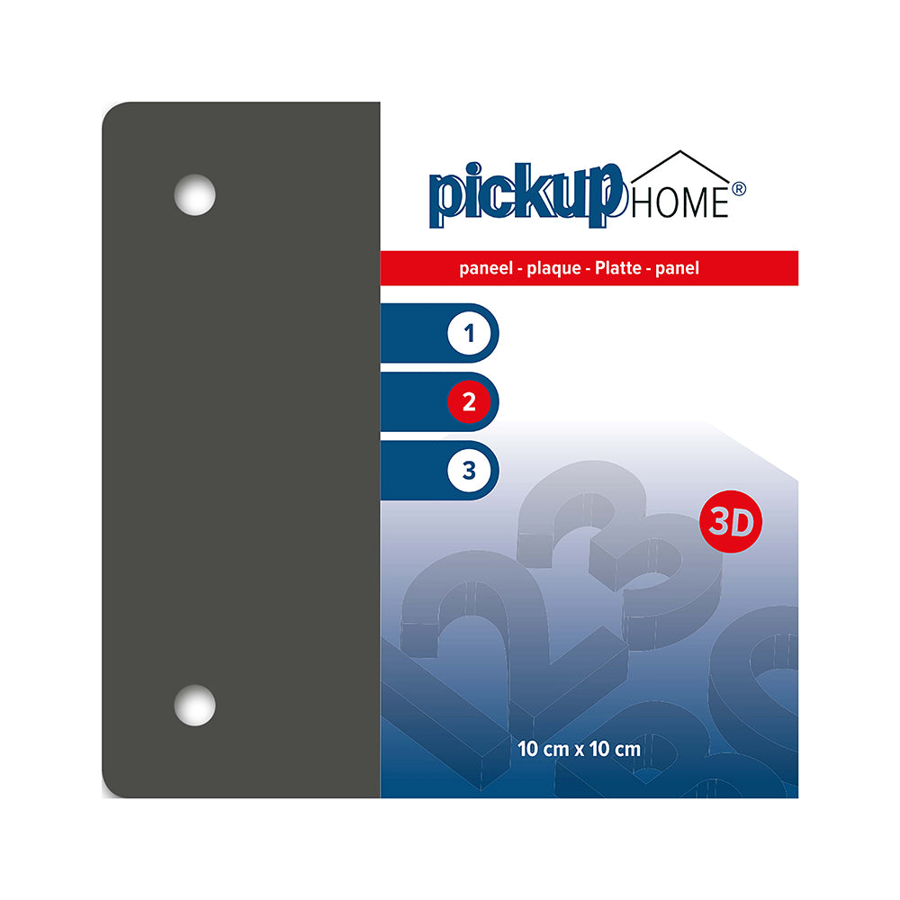 Pickup 3D Home plaat - paneel grijs acrylaat 3 mm - 100x100 mm - 212100100 - EAN 8711234016287 - weerbestendig - voorzien van bevestigingsgaatjes - &lt;br /&gt;&lt;br /&gt; &lt;a href-&quot;../bevestigingsmaterialen&quot;&gt;Klik hier om naar de bevestigings materialen pagina te gaan&lt;/a&gt;.