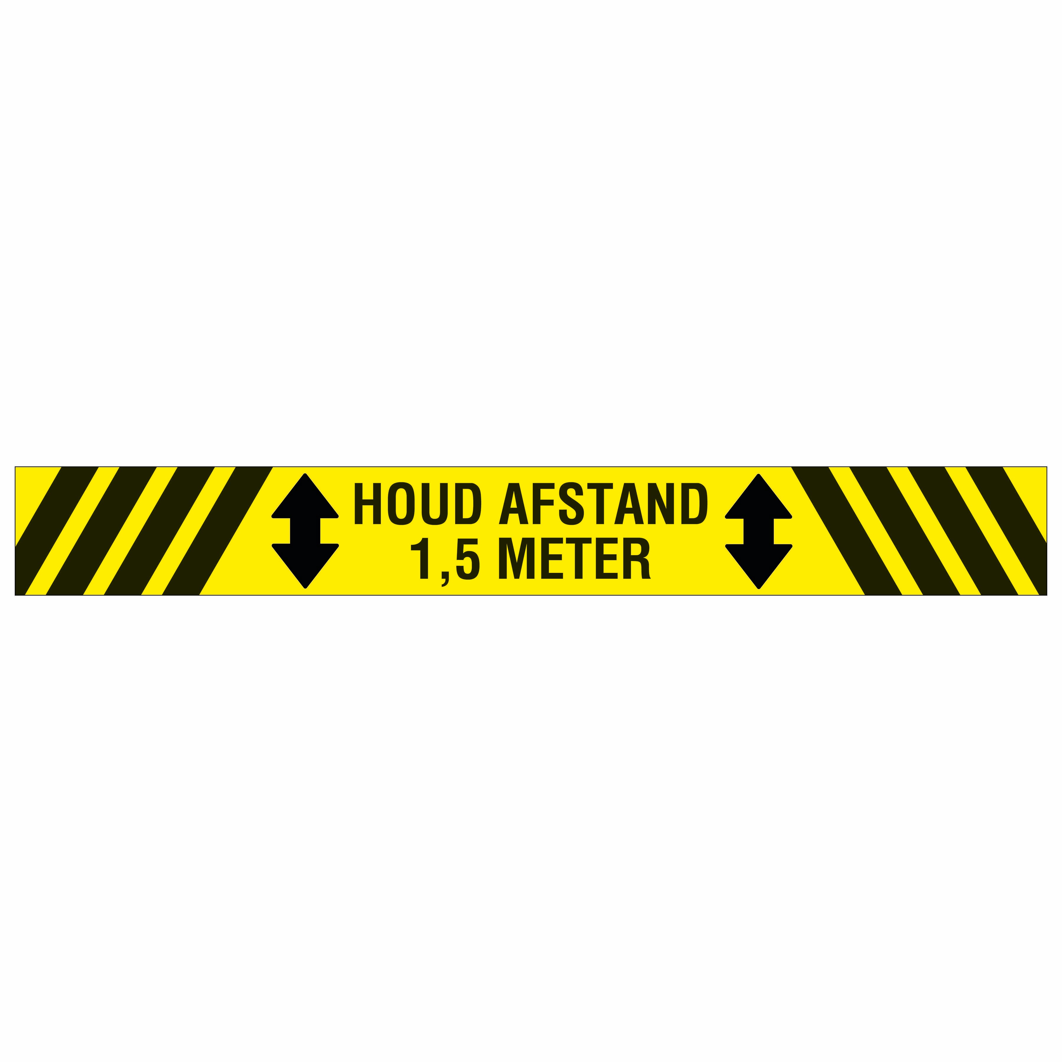 houd afstand 1,5 meter vloersticker geel zwart tekst 800x100 mm social distance 19 - EAN 8711234040718 - zelfklevend - 8199100800