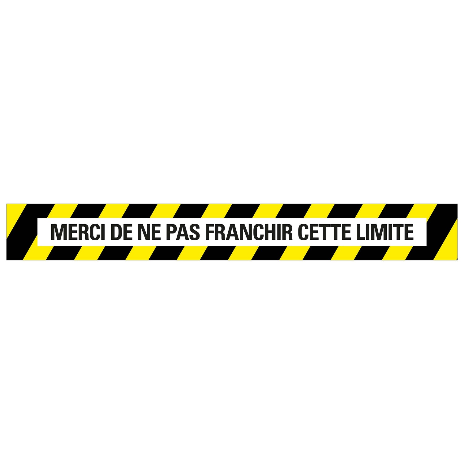 Autocollant au sol 100x800 mm jaune-noir laminé Merci de ne pas franchir cette limite - social distance distance sociale - 19  8199100811 EAN 8711234040886 vloersticker gelamineerd