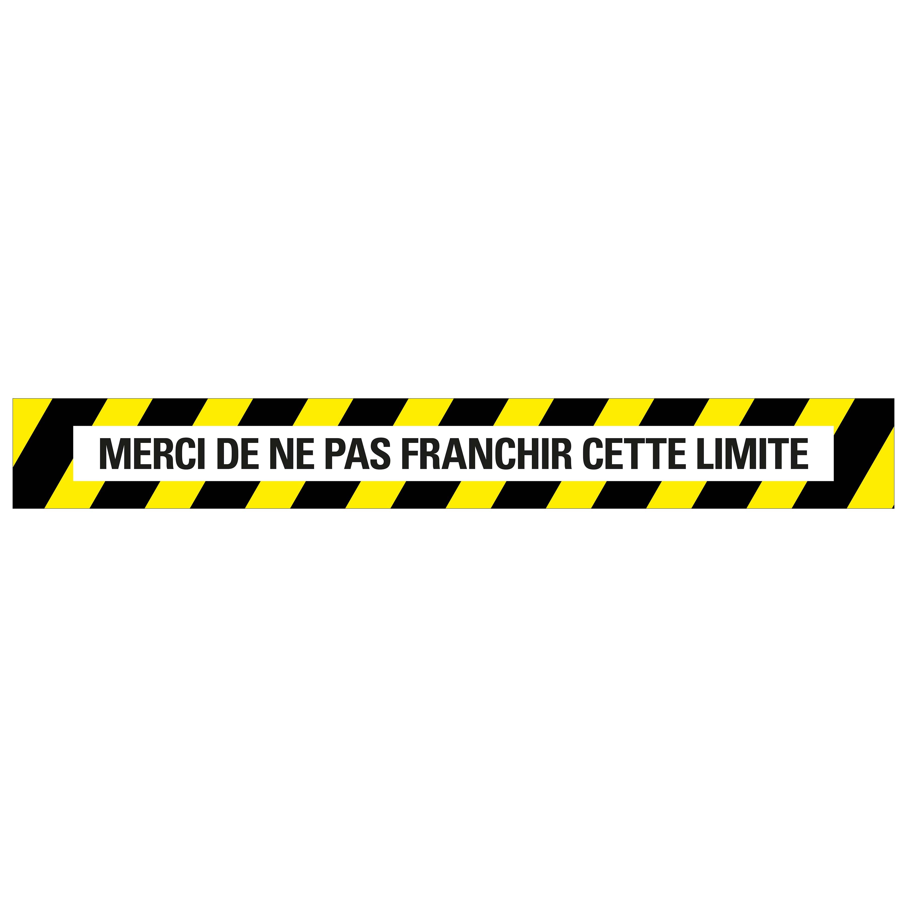 Autocollant au sol 100x800 mm jaune-noir laminé Merci de ne pas franchir cette limite - social distance distance sociale - 19  8199100811 EAN 8711234040886 vloersticker gelamineerd