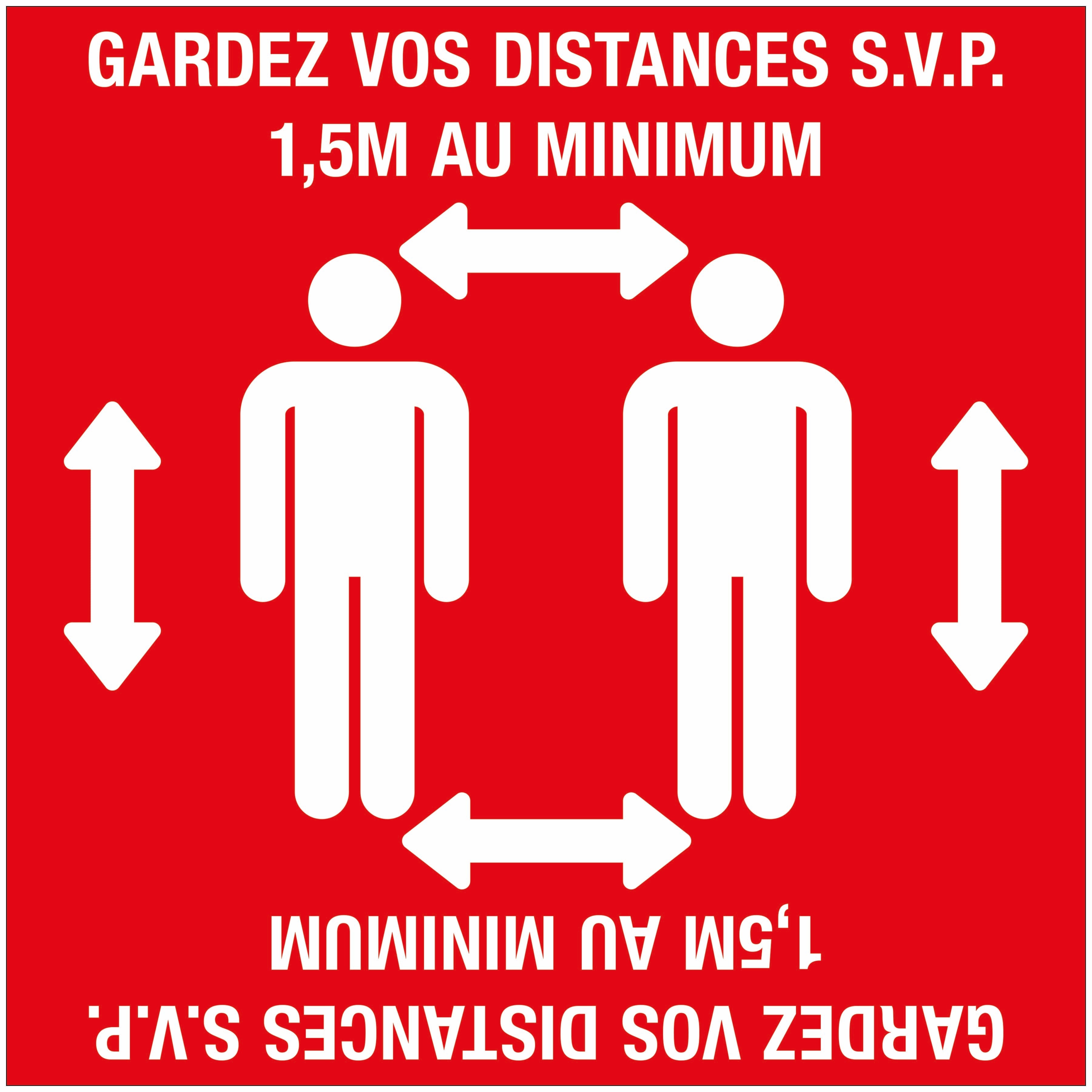 Autocollant au sol 280x280 rouge lamin‚ 19 social distance distance sociale 8199280281 EAN 8711234040794 vloersticker gelamineerd