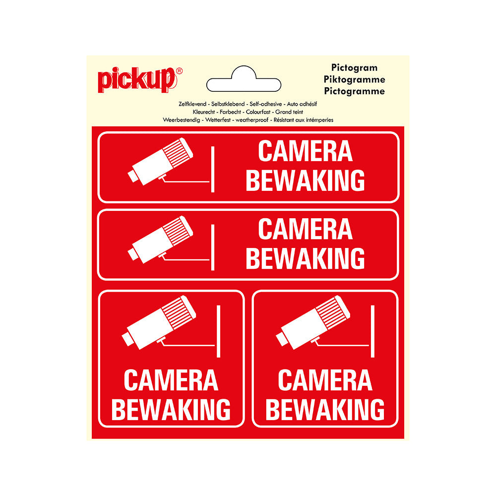 Pictogram 150x150 mm 4 op 1 - Camerabewaking - P168-15-4 - EAN 8711234376497 - zelfklevende vinyl sticker 