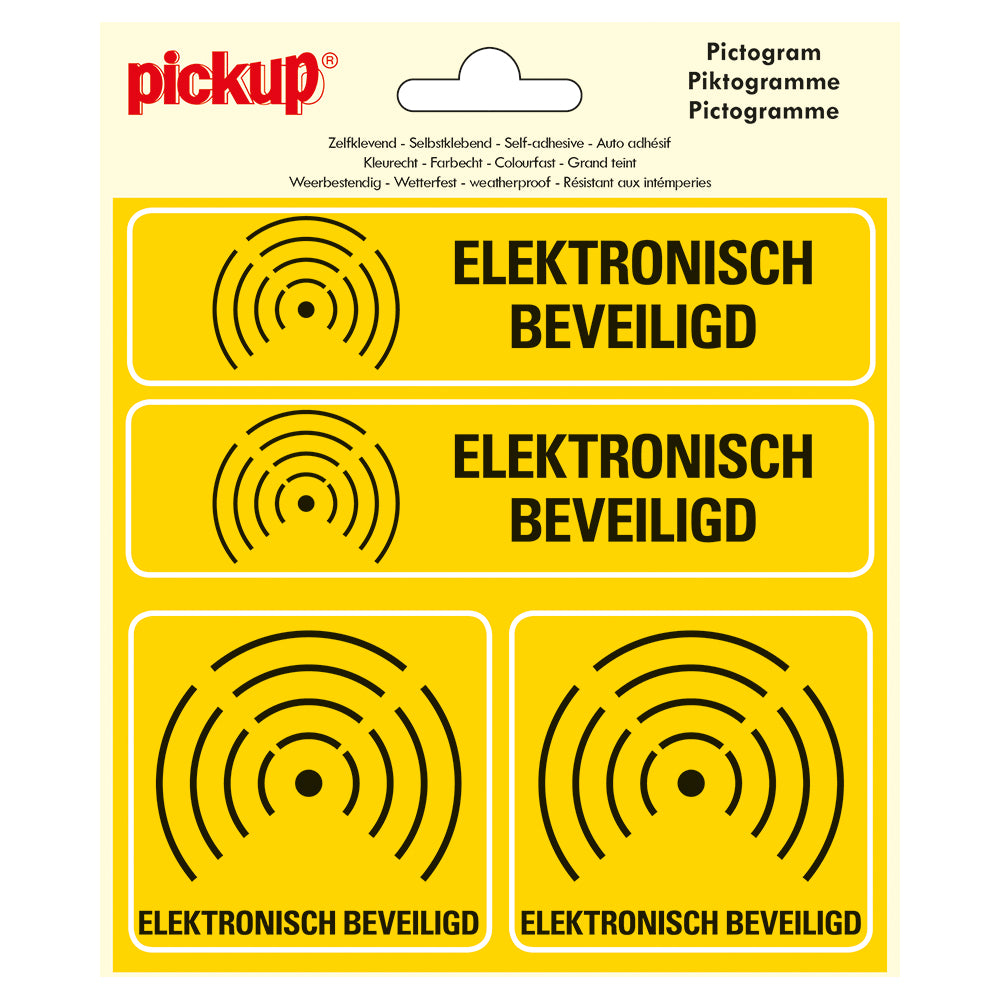 Pictogram 150x150 mm 4 op 1 - Elektronisch beveiligd - P169-15-4 - EAN 8711234376503 - zelfklevende vinyl sticker 