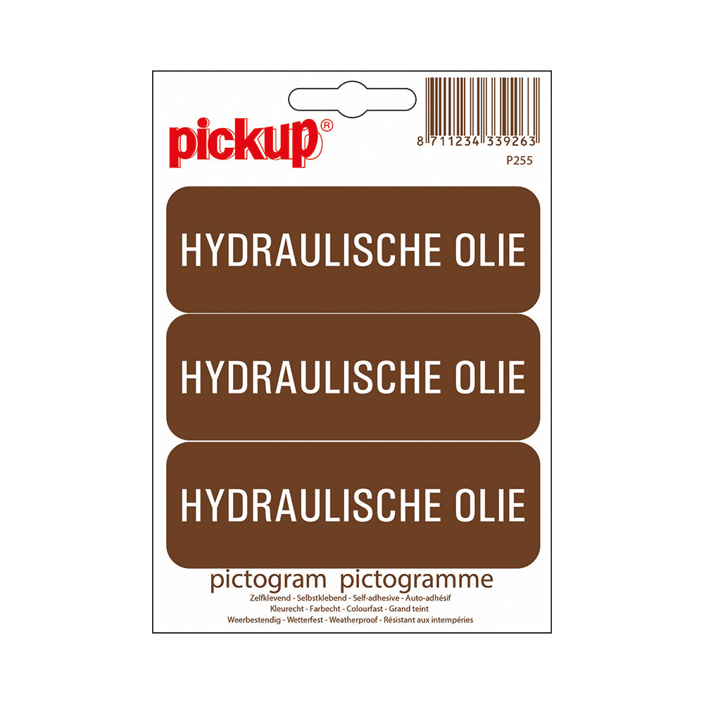 Pictogram 100x33 mm - Hydraulische olie 3x - P255 - EAN 8711234339263 - zelfklevende vinyl sticker 