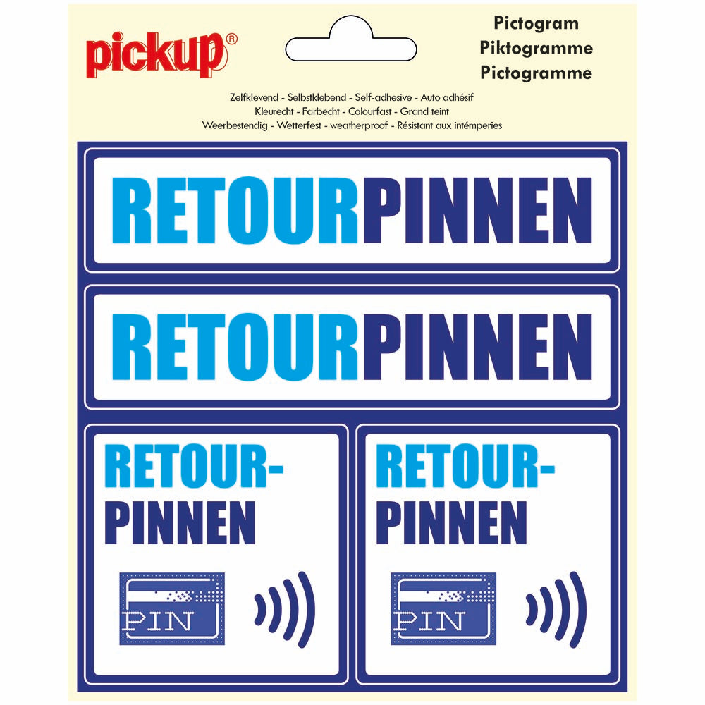 Pictogram 150x150 mm 4 op 1 - Retourpinnen - P302-15-4 - EAN 8711234127754 - zelfklevende vinyl sticker 