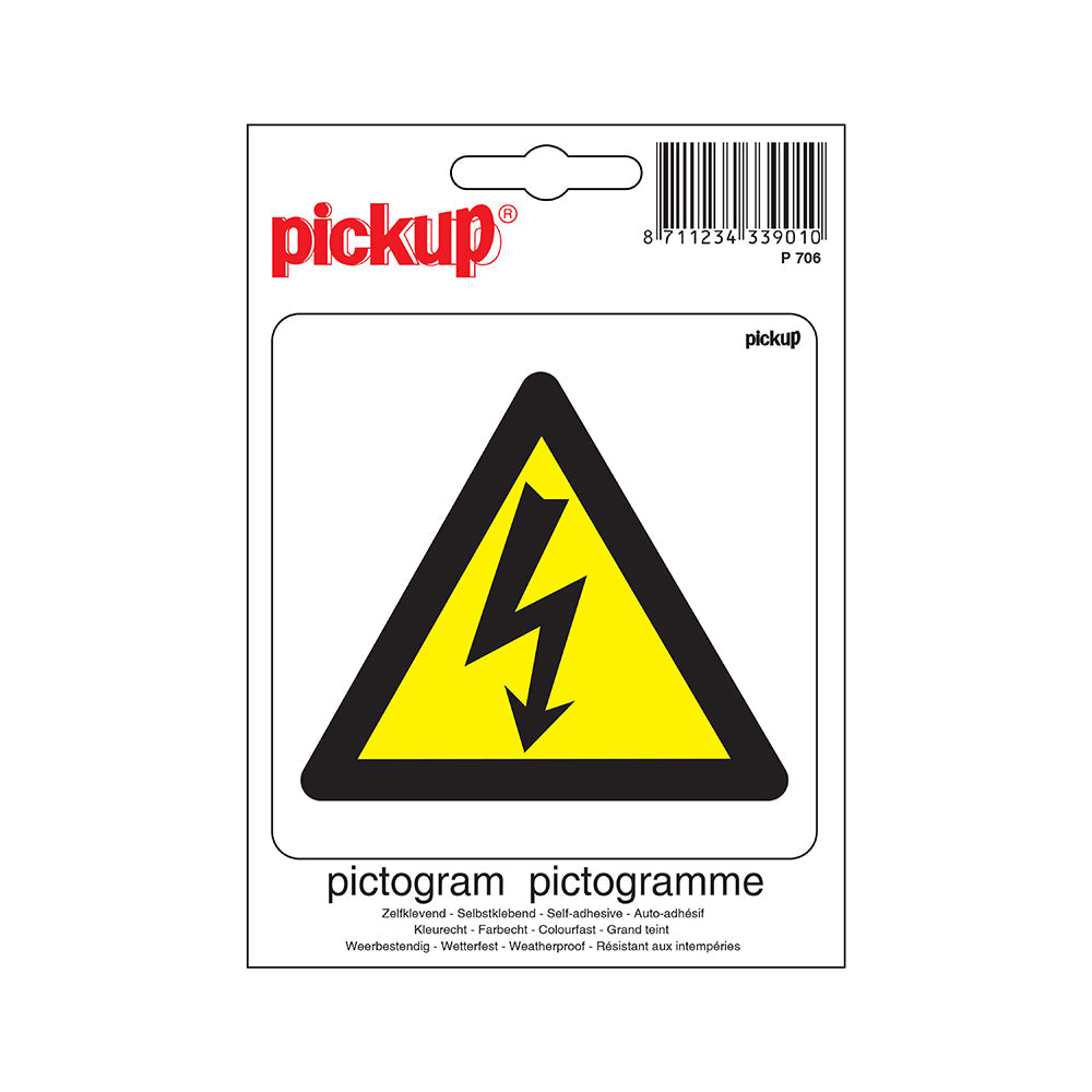 Pictogram 100x100 mm - Gevaarlijke elektrische spanning - P706 - EAN 8711234339010 - zelfklevende vinyl sticker 