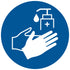 Sticker 100x100 mm Handen desinfecteren verplicht - Disinfect hands required - D‚sinfection des mains requise - H„nde desinfizieren erforderlich - social distance distance sociale 19  P912 EAN 8711234030160