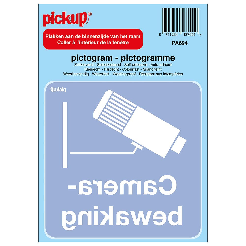 Pictogram achter glas 100x100 mm - Camerabewaking - PA694 - EAN 8711234437051 - zelfklevende vinyl sticker 