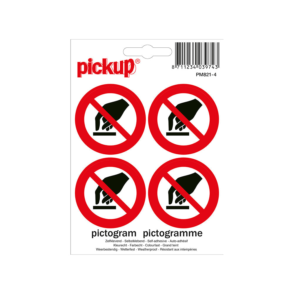 Mini Picto Pictogram 47x47 mm 4 per vel - Verboden aan te raken - PM821-4 - EAN 8711234039743 - zelfklevende vinyl sticker 